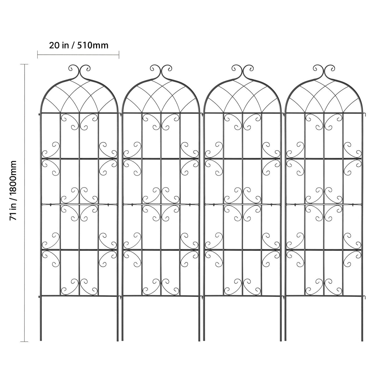 4 Packs Metal Garden Trellis for Climbing Plant Support 71x20 in Rustproof