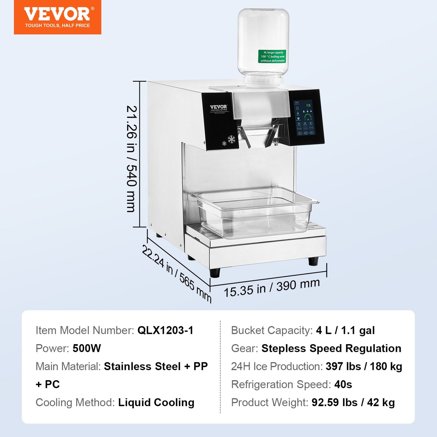 Commercial Snowflake Ice Machine, 397LBS/24H Snowflake Ice Maker, Stainless Steel Ice Shaver Machine, Electric Snow Cone Maker, Liquid Cooling System for Rapid Heat Dissipation, Ice Cream