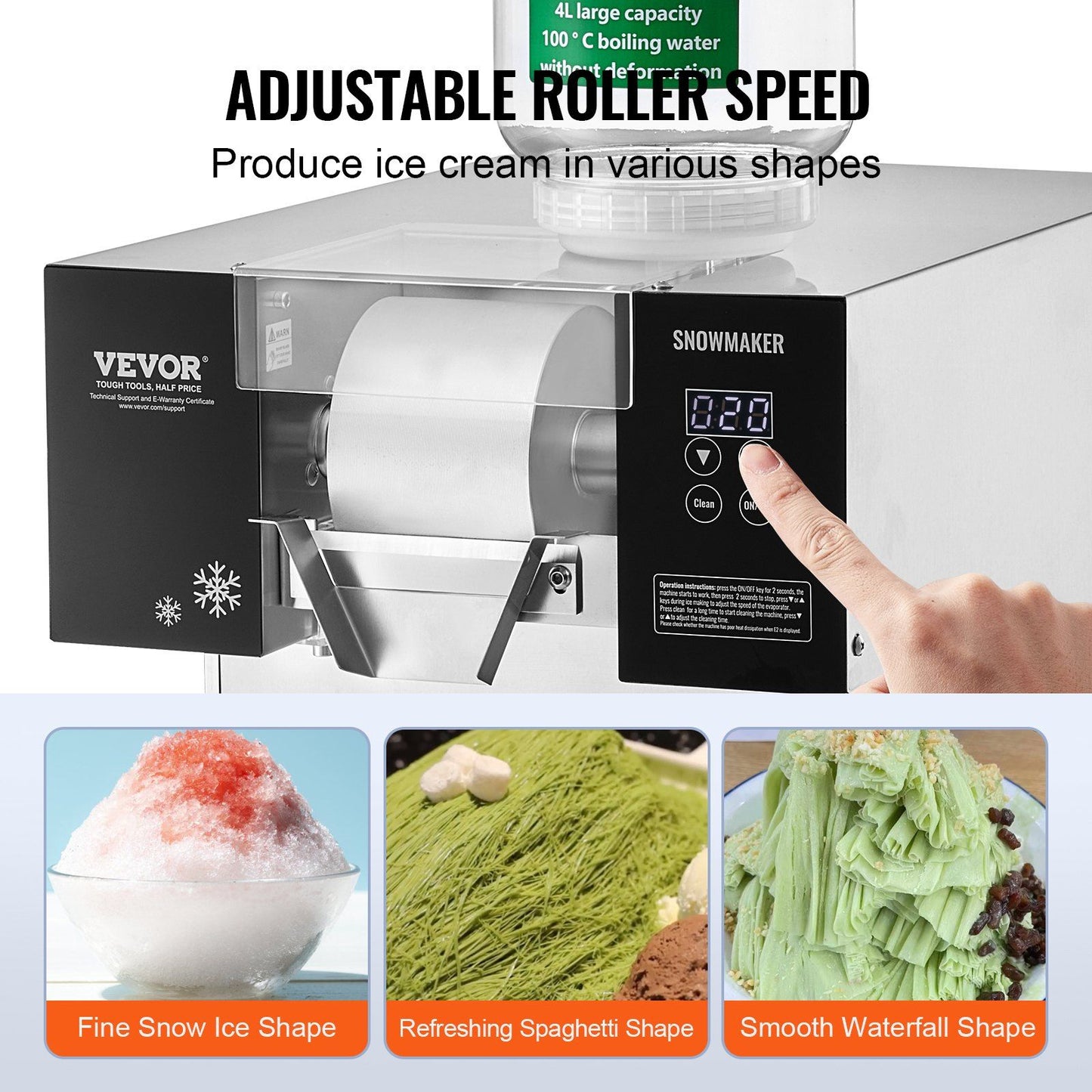 Commercial Snowflake Ice Machine, 385LBS/24H Snowflake Ice Maker, Stainless Steel Ice Shaver Machine, Electric Snow Cone Maker, Liquid Cooling System for Rapid Heat Dissipation, Ice Cream