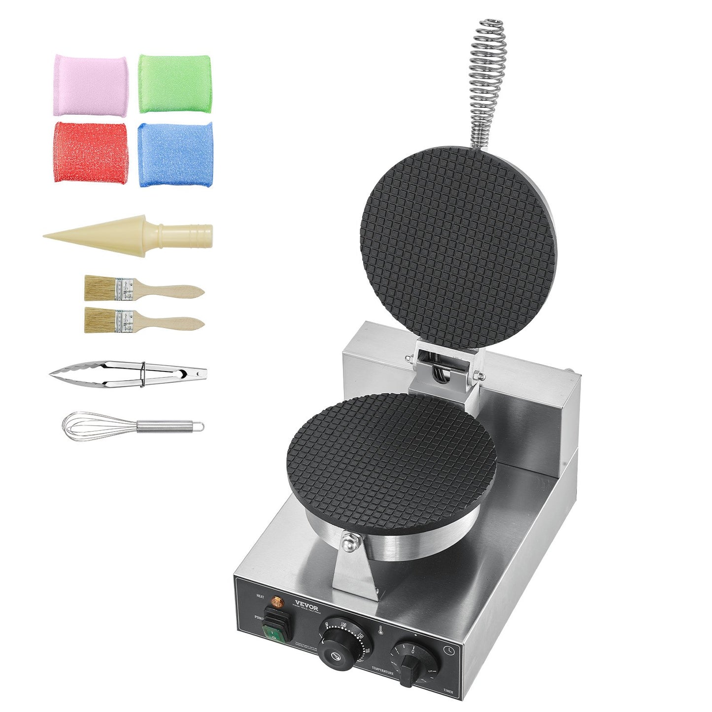 Electric Ice Cream Cone Maker, Commercial 1230W Waffle Cone Machine, Non-Stick Stainless Steel Egg Roll Mold, with Temperature and Time Control, Handle, for Restaurant Bakery Snack Bar Family