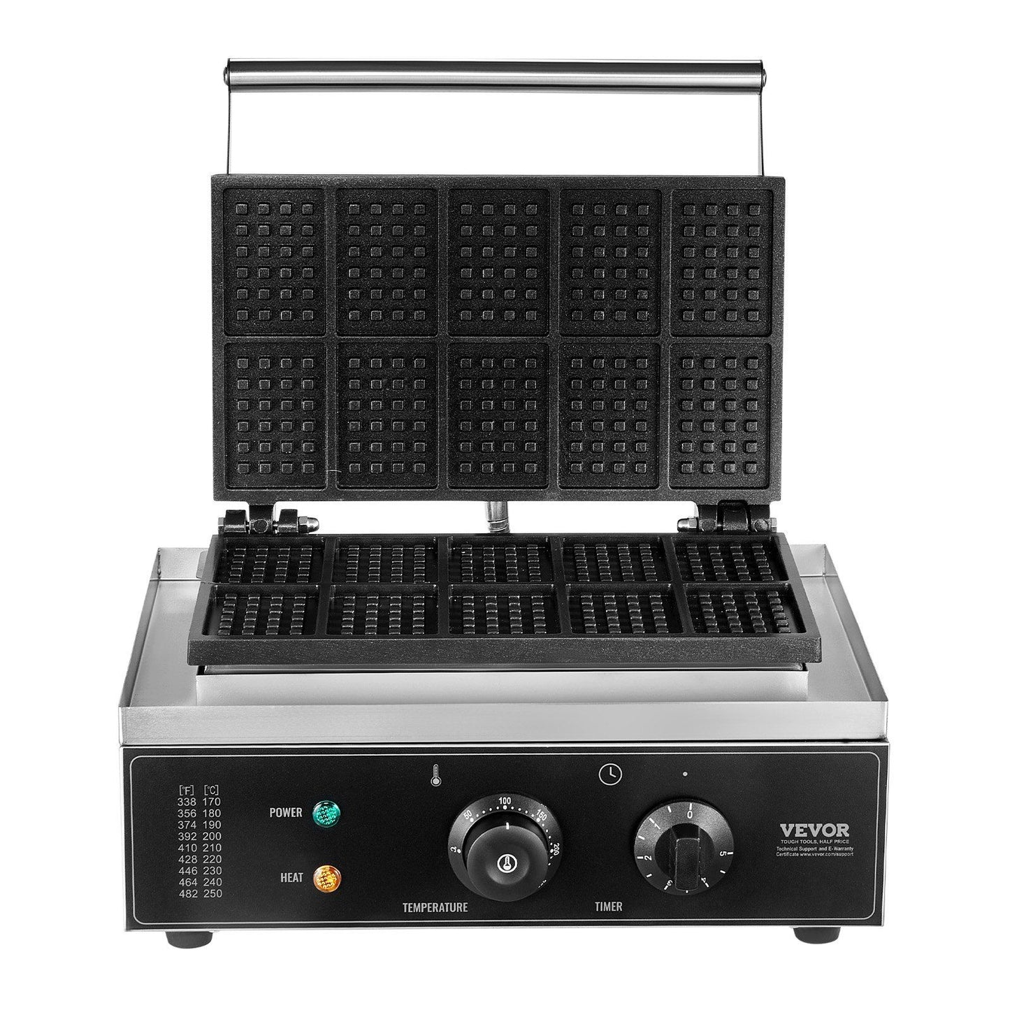 Commercial Waffle Maker, 10PCS Rectangle Waffle Baker Machine, 1550W Non-Stick Stainless Steel Belgian Waffle Iron with Temp and Time Control, Handle, for Restaurant Bakery Snack Bar Family