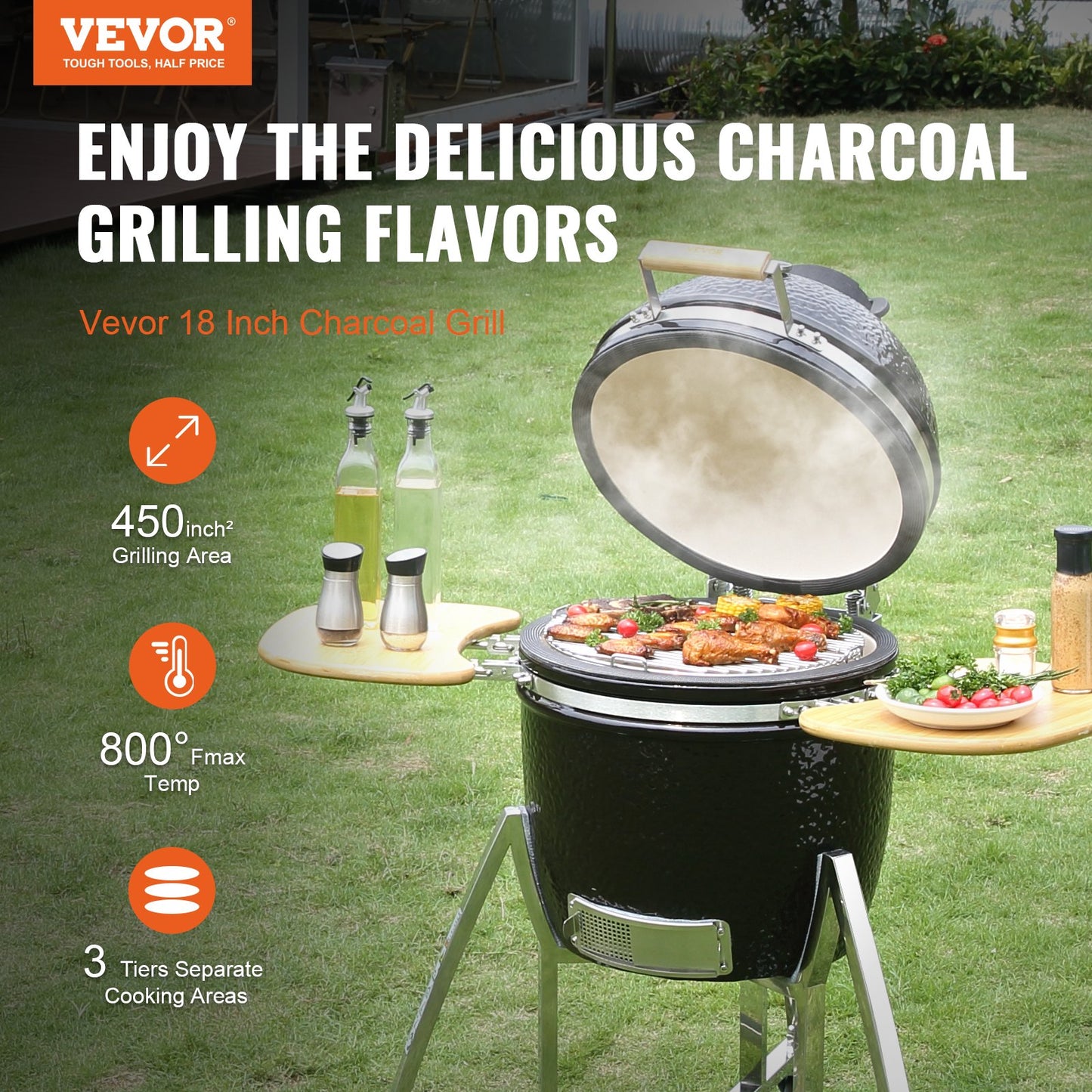 Portable Charcoal Grill, Propane Gas Grills with Cover and Cart, Heavy Duty Stainless Steel BBQ Grill, Mini Smoker for Outdoor Cooking, Barbecue Camping, Picnic, and Backyard, Black