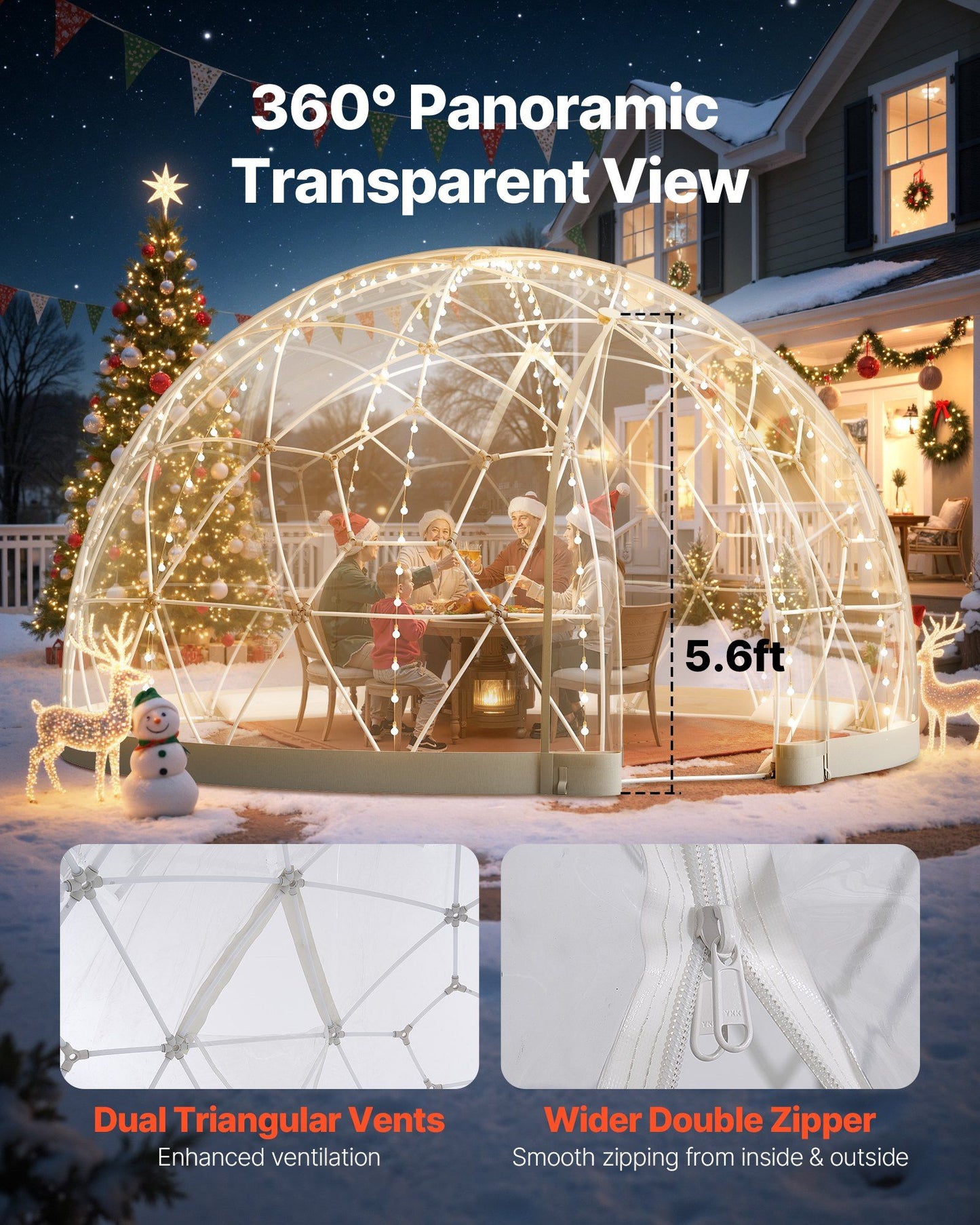Garden Dome Tent, 3.6 x 2.2 m Outdoor Clear Bubble Tent for 4-7 Person