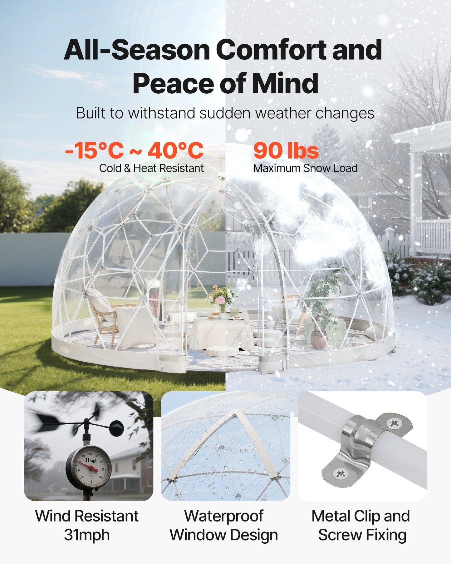 Garden Dome Tent, 3.6 x 2.2 m Outdoor Clear Bubble Tent for 4-7 Person