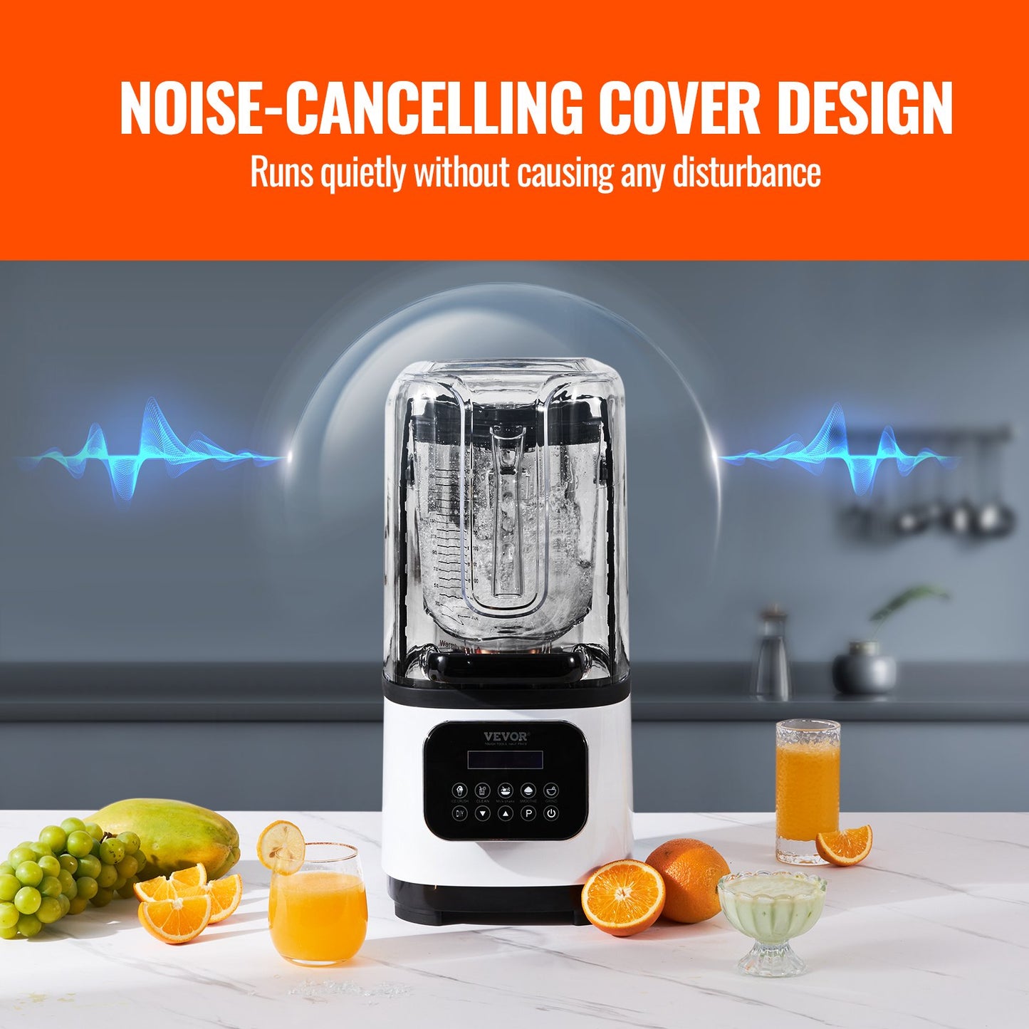 Professional Blender with Shield, Commercial Countertop Blenders, 2L Jar Blender Combo, Stainless Steel 9 Speed & 5 Functions Blender, for Shakes, Smoothies, Peree, and Crush Ice, White