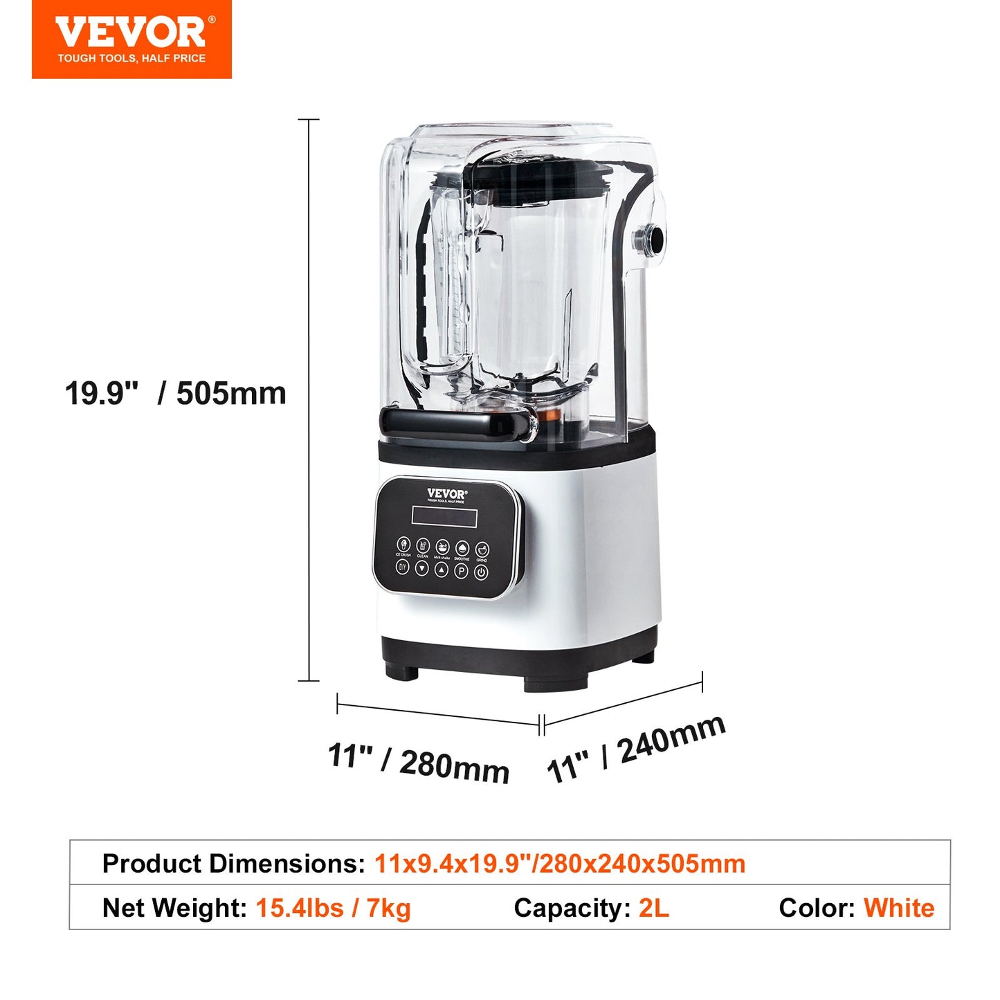 Professional Blender with Shield, Commercial Countertop Blenders, 2L Jar Blender Combo, Stainless Steel 9 Speed & 5 Functions Blender, for Shakes, Smoothies, Peree, and Crush Ice, White