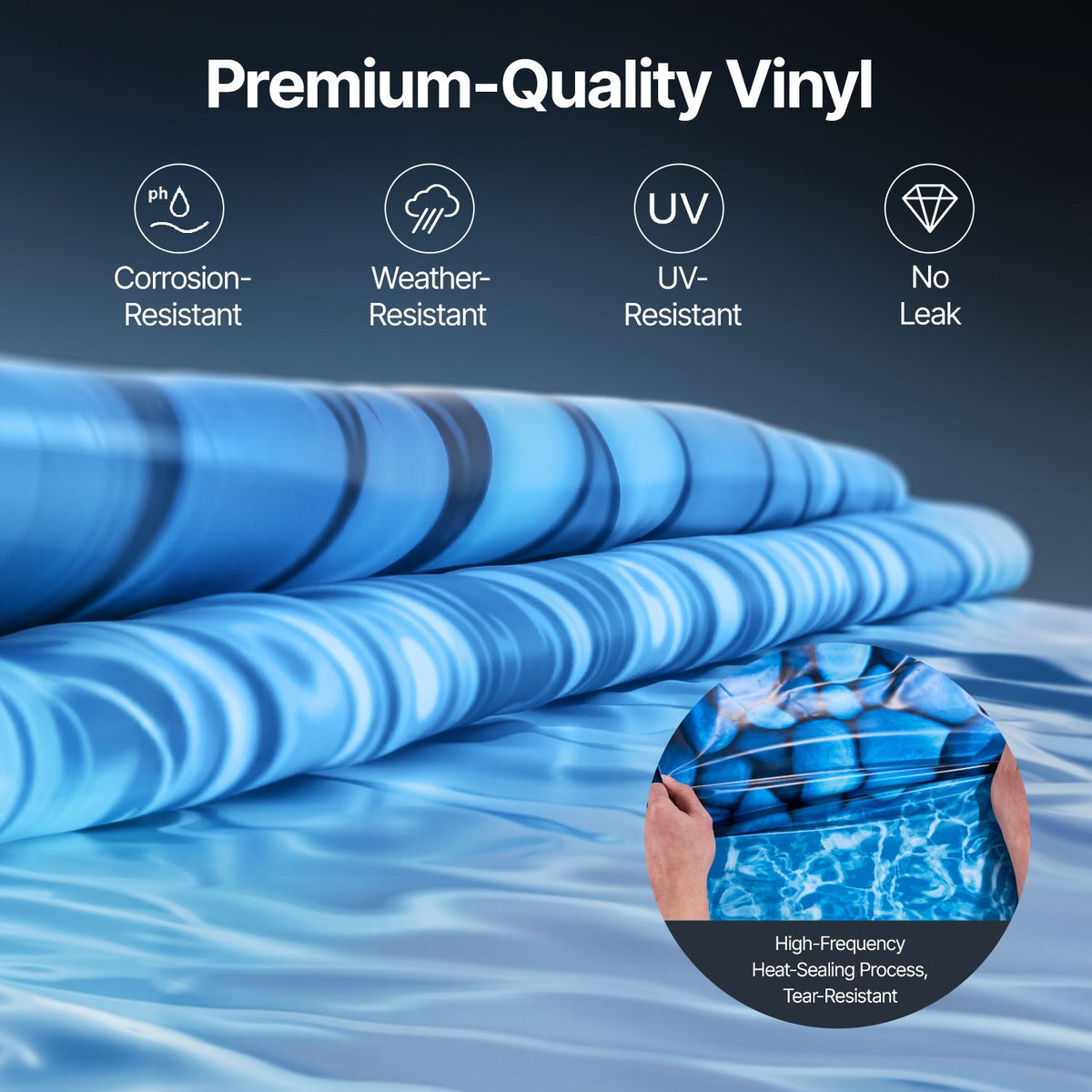 Pool Liner, 30ft Round Pool Liner, Uinbead Style, Durable Vinyl Pool Liner, Standard Gauge, 52in Wall Height, Pool Liner Replacement for Steel Sided Above-Ground Swimming Pools