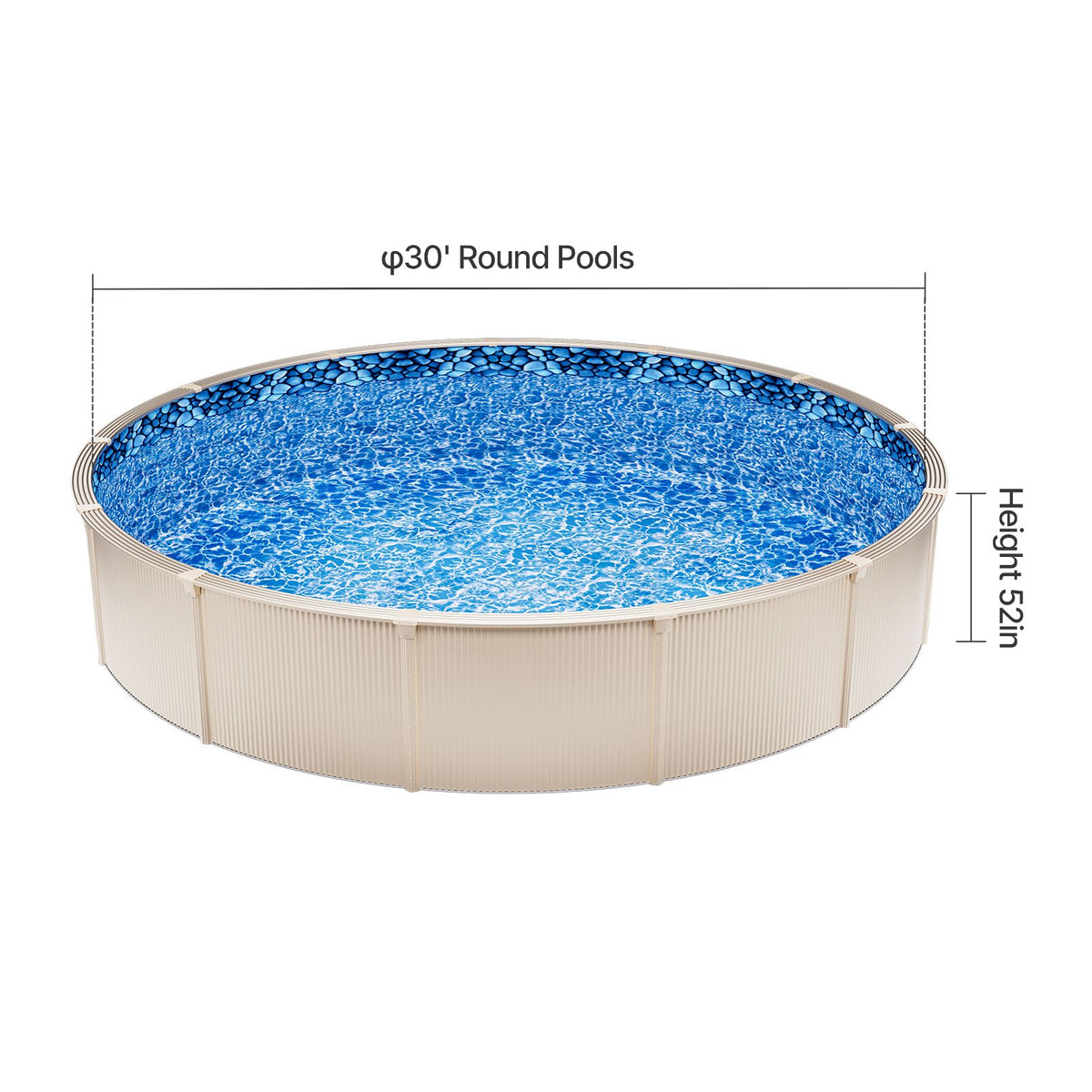 Pool Liner, 30ft Round Pool Liner, Uinbead Style, Durable Vinyl Pool Liner, Standard Gauge, 52in Wall Height, Pool Liner Replacement for Steel Sided Above-Ground Swimming Pools