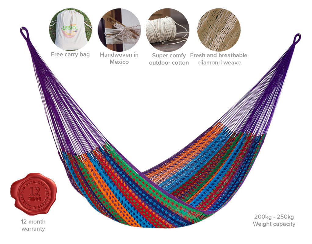 Outdoor undercover cotton Mayan Legacy hammock King size Colorina