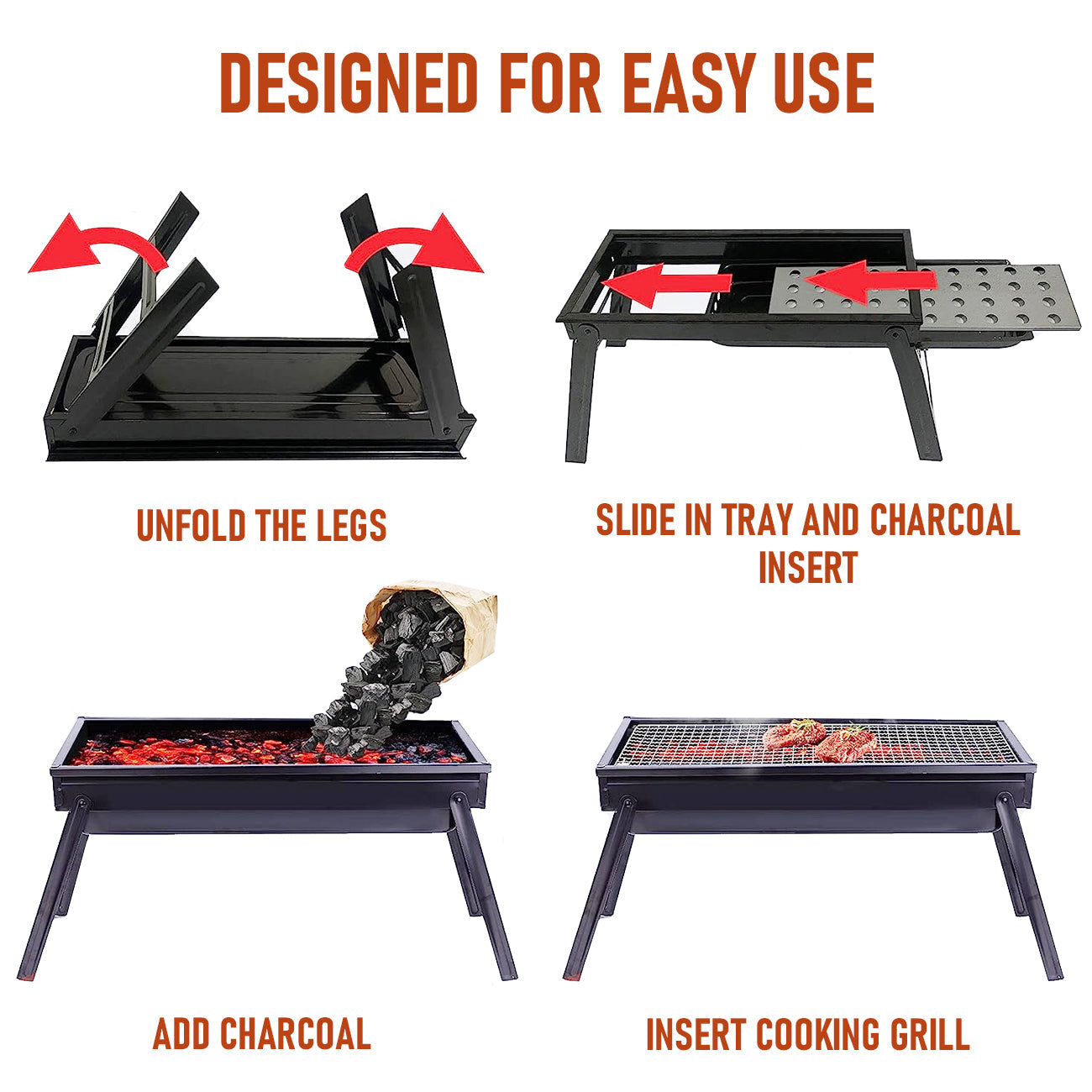 Charcoal BBQ Grill Folding Portable Camping Barbecue Grill Lightweight for Outdoor  60x22x37cm
