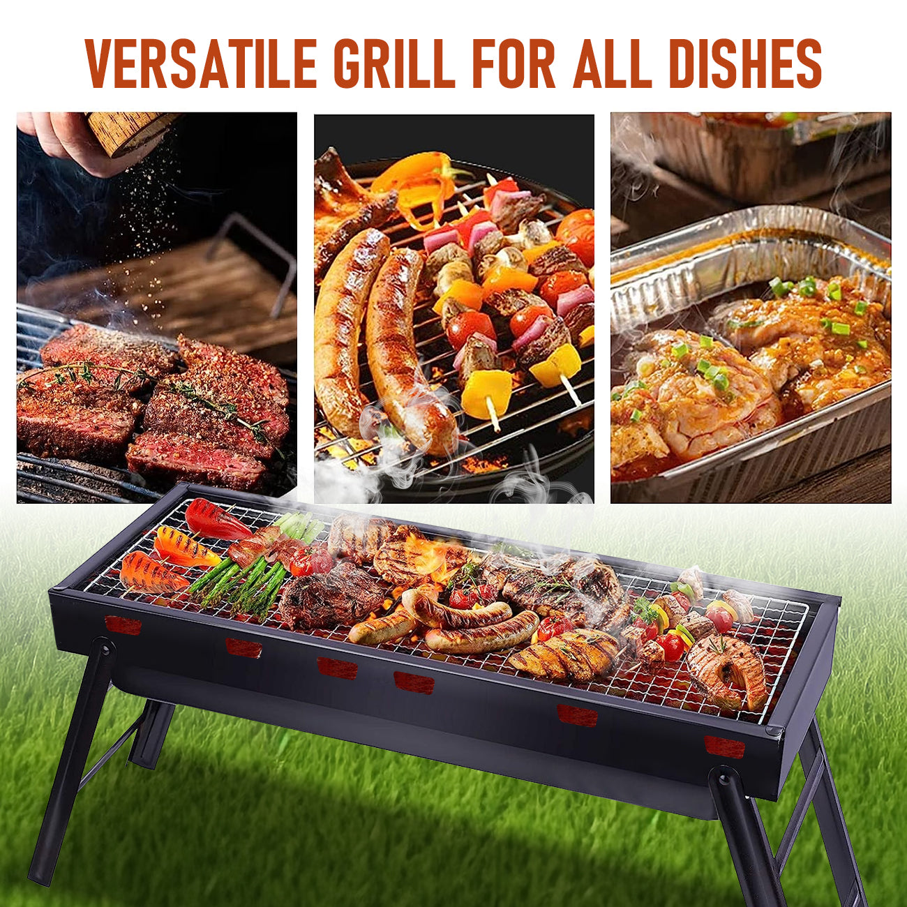 Charcoal BBQ Grill Folding Portable Camping Barbecue Grill Lightweight for Outdoor  60x22x37cm