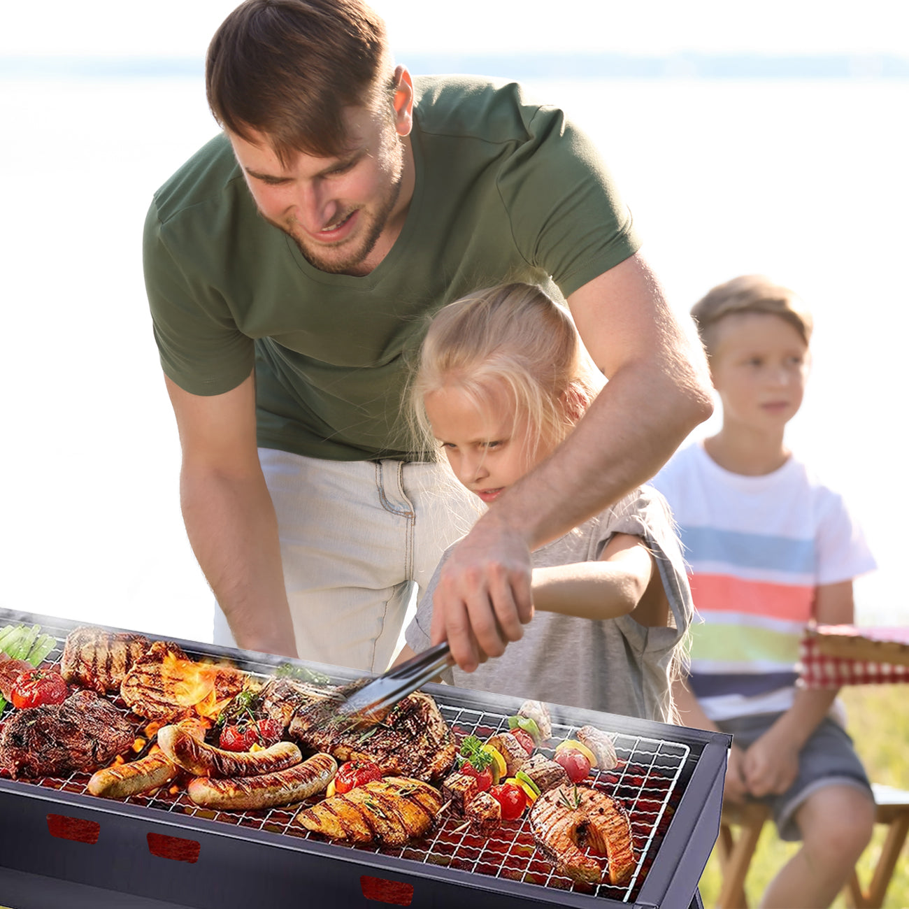 Charcoal BBQ Grill Folding Portable Camping Barbecue Grill Lightweight for Outdoor  60x22x37cm