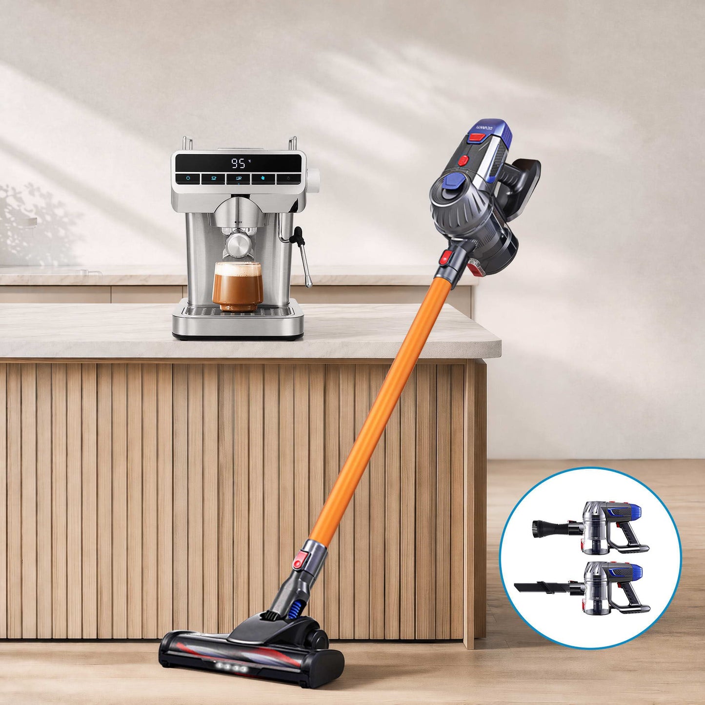 Devanti K7 Cordless Stick Vacuum Cleaner plus Coffee Maker Machine Espresso