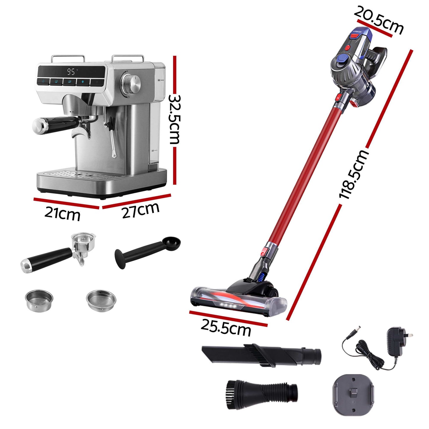 Devanti K7 Cordless Stick Vacuum Cleaner plus Coffee Maker Machine Espresso