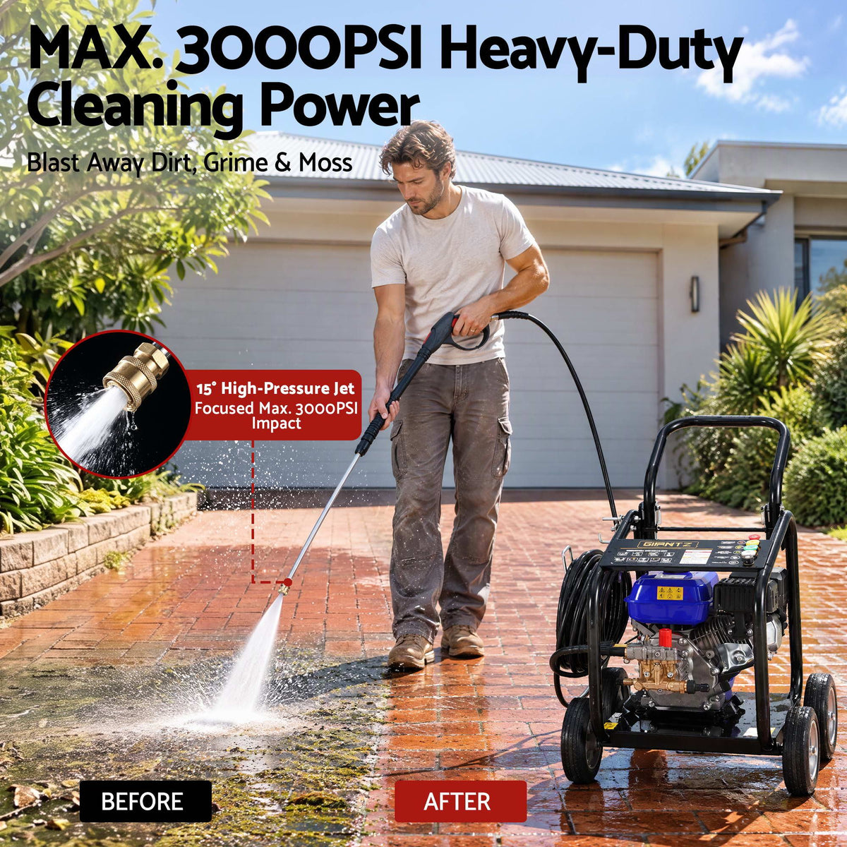 Giantz Petrol High Pressure Washer 3000PSI 7HP 4 Stroke Cleaner Commercial Blue