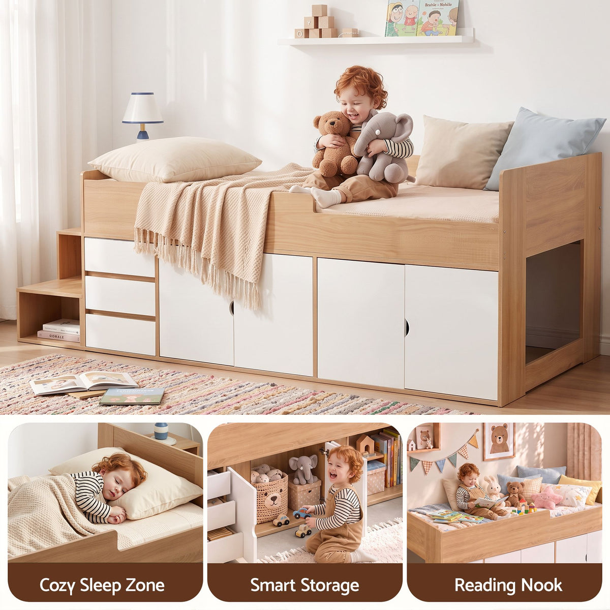 Artiss King Single Bed Frame with Storage, 3 Drawers and Two-Step Access, 2 Cabinets