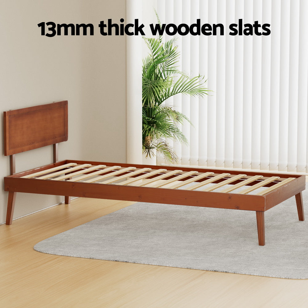 Artiss Bed Frame Single Size Wooden Bed Base Walnut