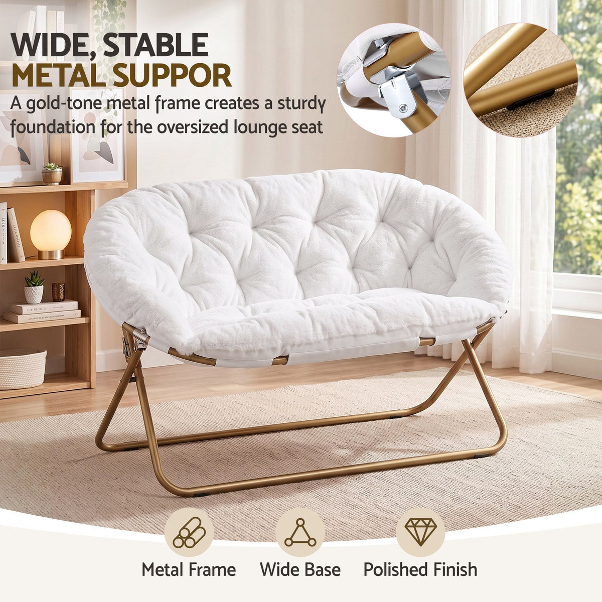 Artiss Double Saucer Chair Soft Faux Fur Lounge Foldable Oversize Chair for Bedroom White