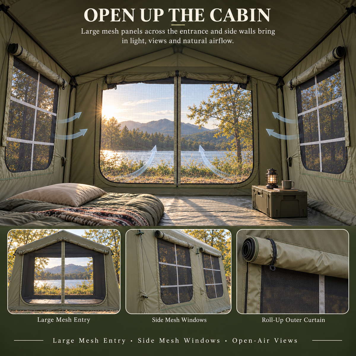 Weisshorn Inflatable Cabin Camping Tent Olive Green Mesh Entry 520x360cm