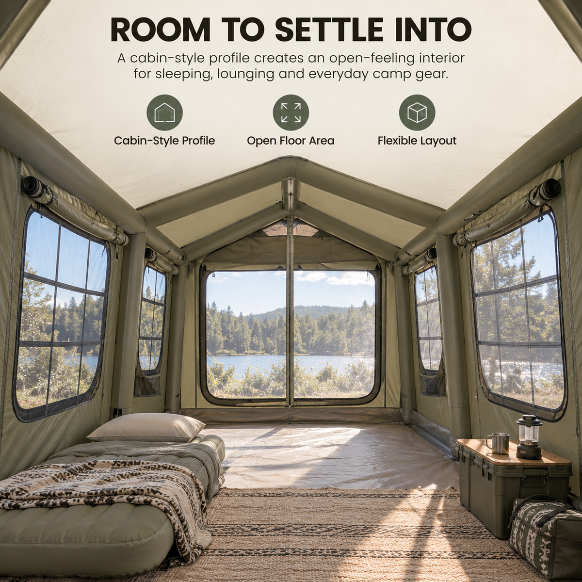 Weisshorn Inflatable Cabin Camping Tent Olive Green Mesh Entry 520x360cm