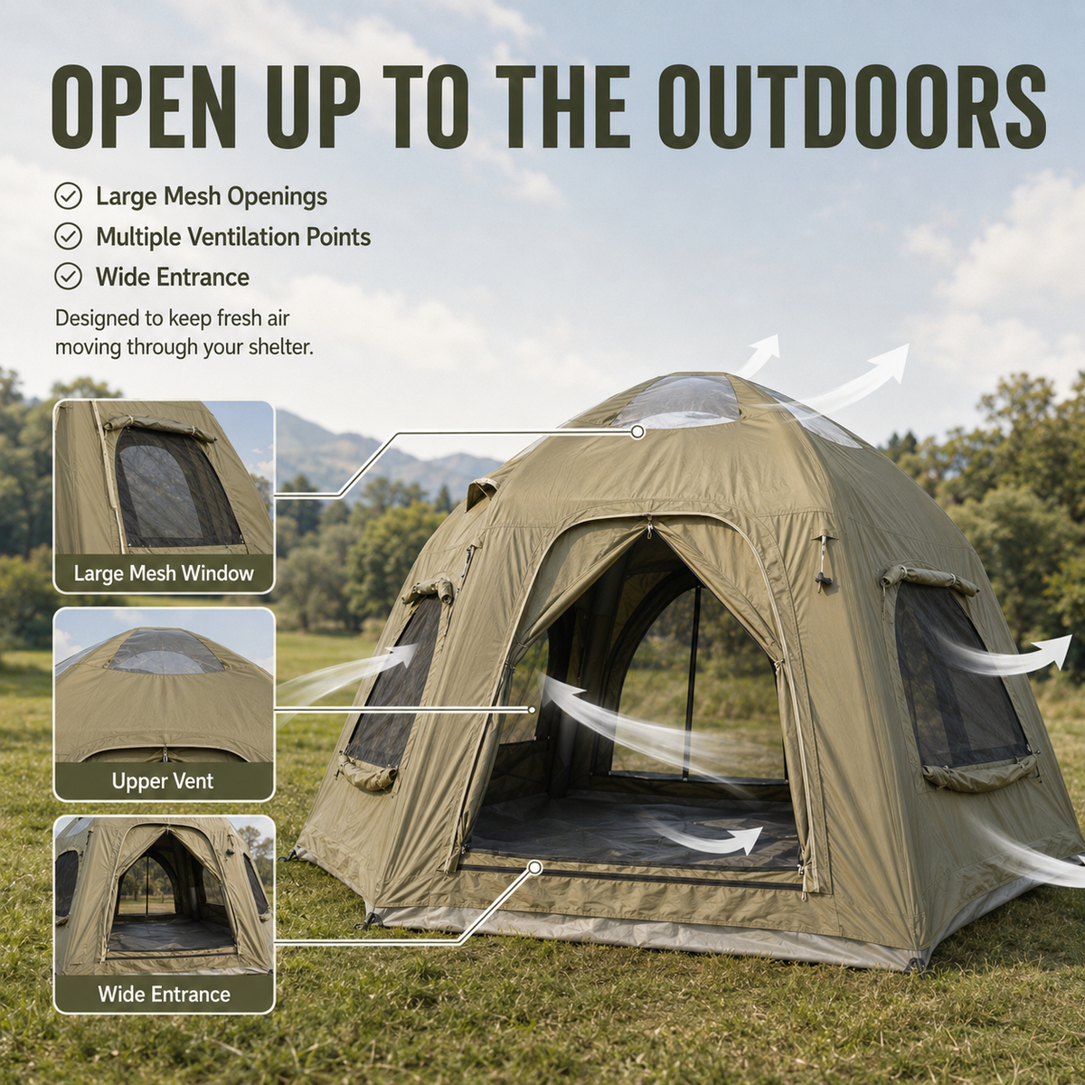 Weisshorn 4 Person Inflatable Camping Tent TC Canvas Sun Shade Rain-Ready