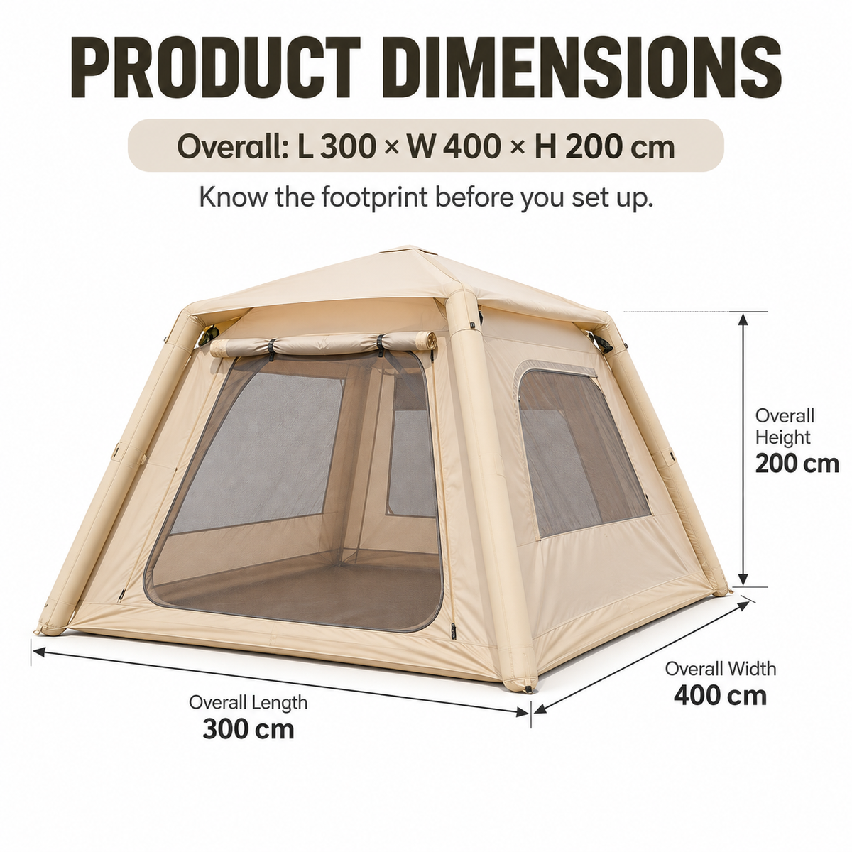 Weisshorn Inflatable Camping Tent Dual End Doors Arched Windows 300x400cm
