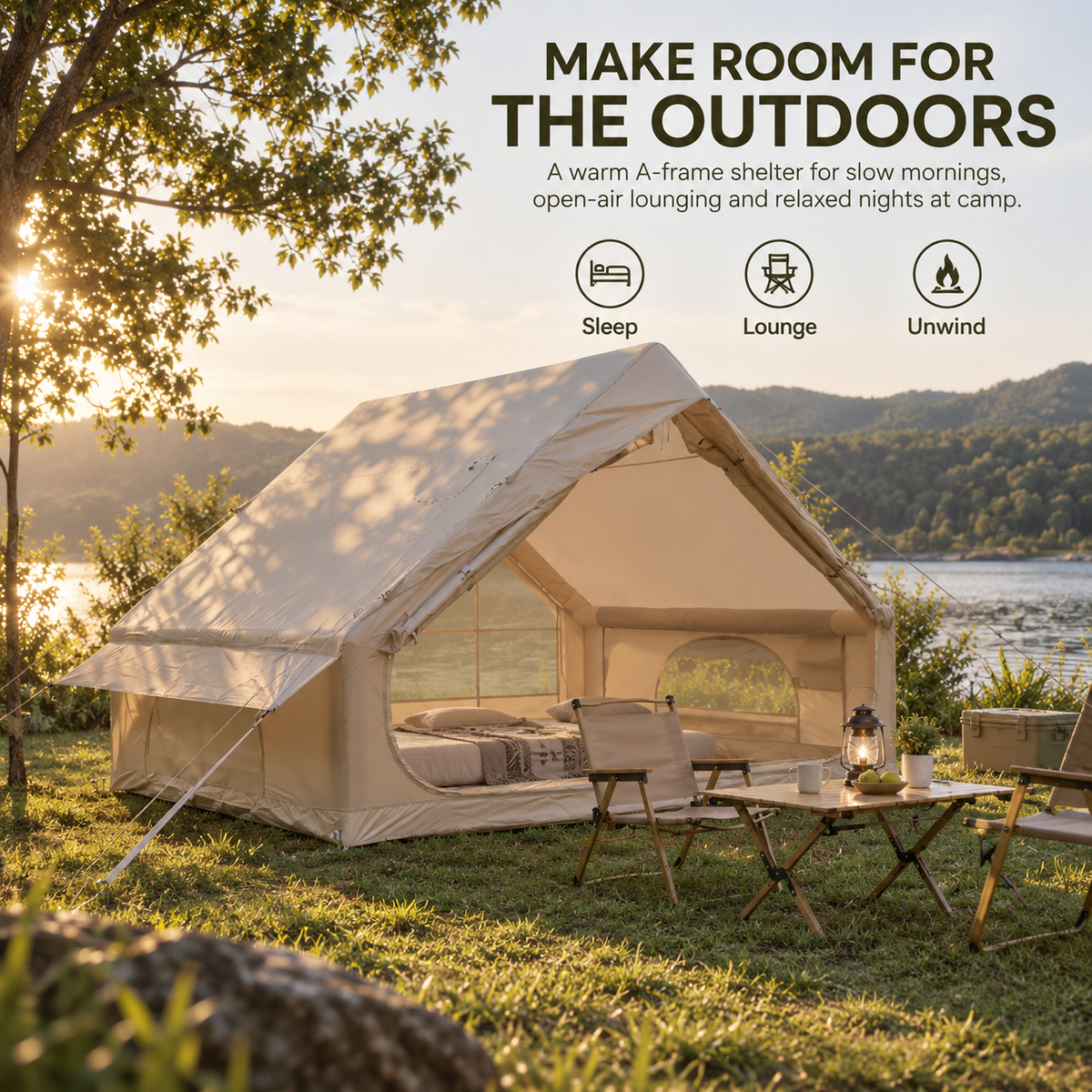 Weisshorn Inflatable A-Frame Camping Tent Large Outdoor Glamping Beige