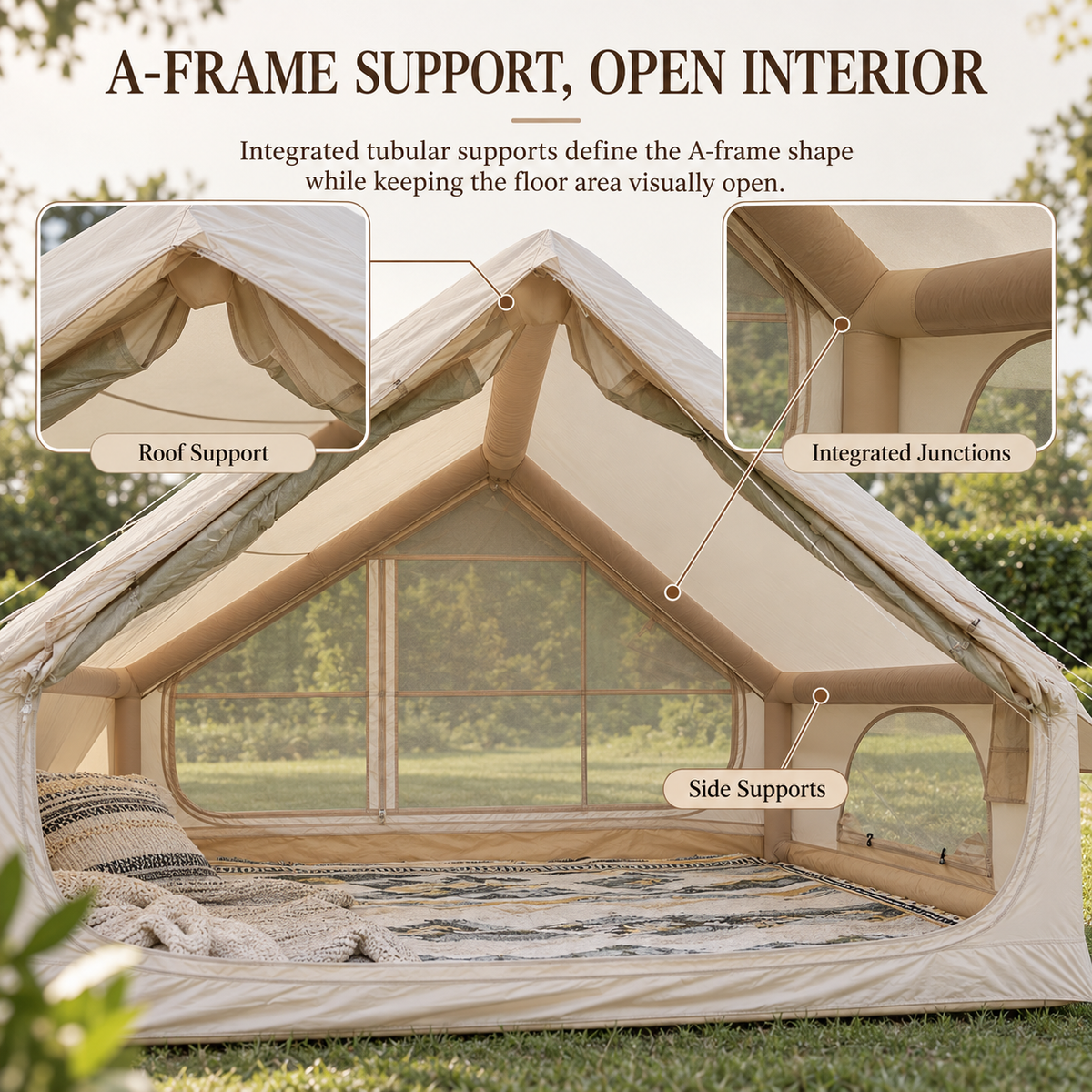 Weisshorn Inflatable A-Frame Camping Tent Large Outdoor Glamping Beige