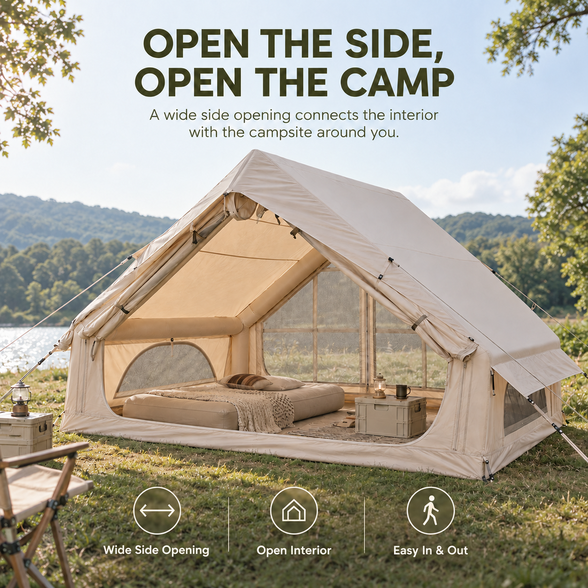 Weisshorn Inflatable A-Frame Camping Tent Large Outdoor Glamping Beige