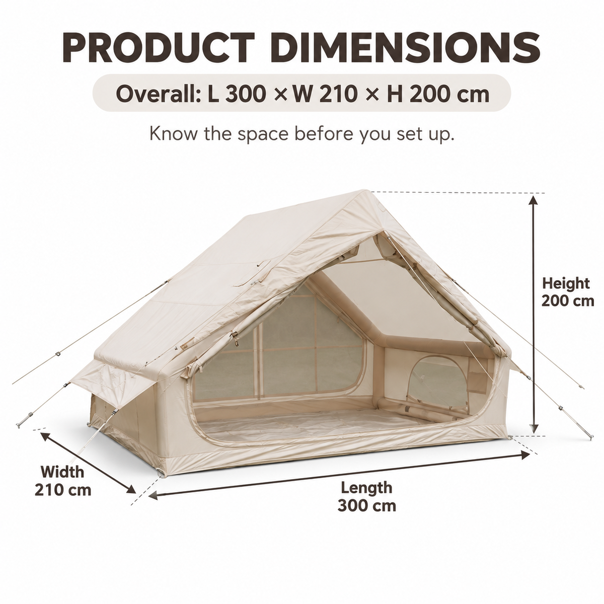 Weisshorn Inflatable A-Frame Camping Tent Large Outdoor Glamping Beige