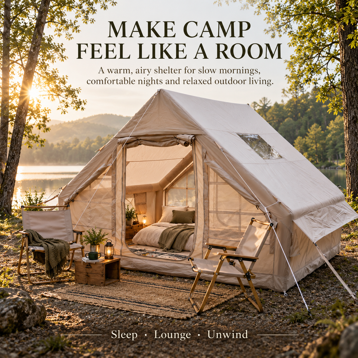 Weisshorn A-Frame Inflatable Air Tent with Mesh Windows, Family Glamping