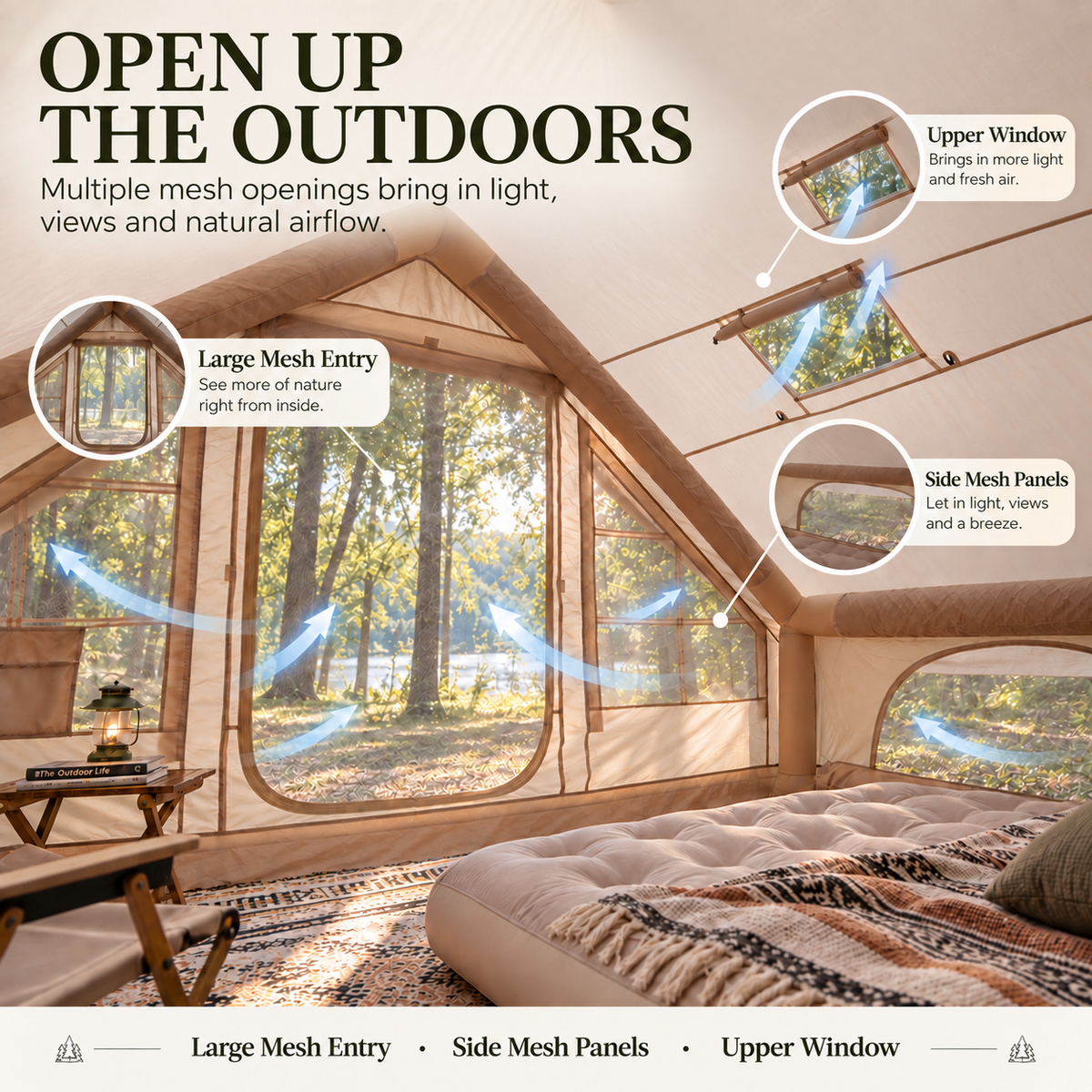 Weisshorn A-Frame Inflatable Air Tent with Mesh Windows, Family Glamping