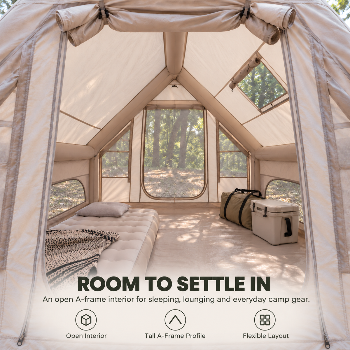 Weisshorn A-Frame Inflatable Air Tent with Mesh Windows, Family Glamping
