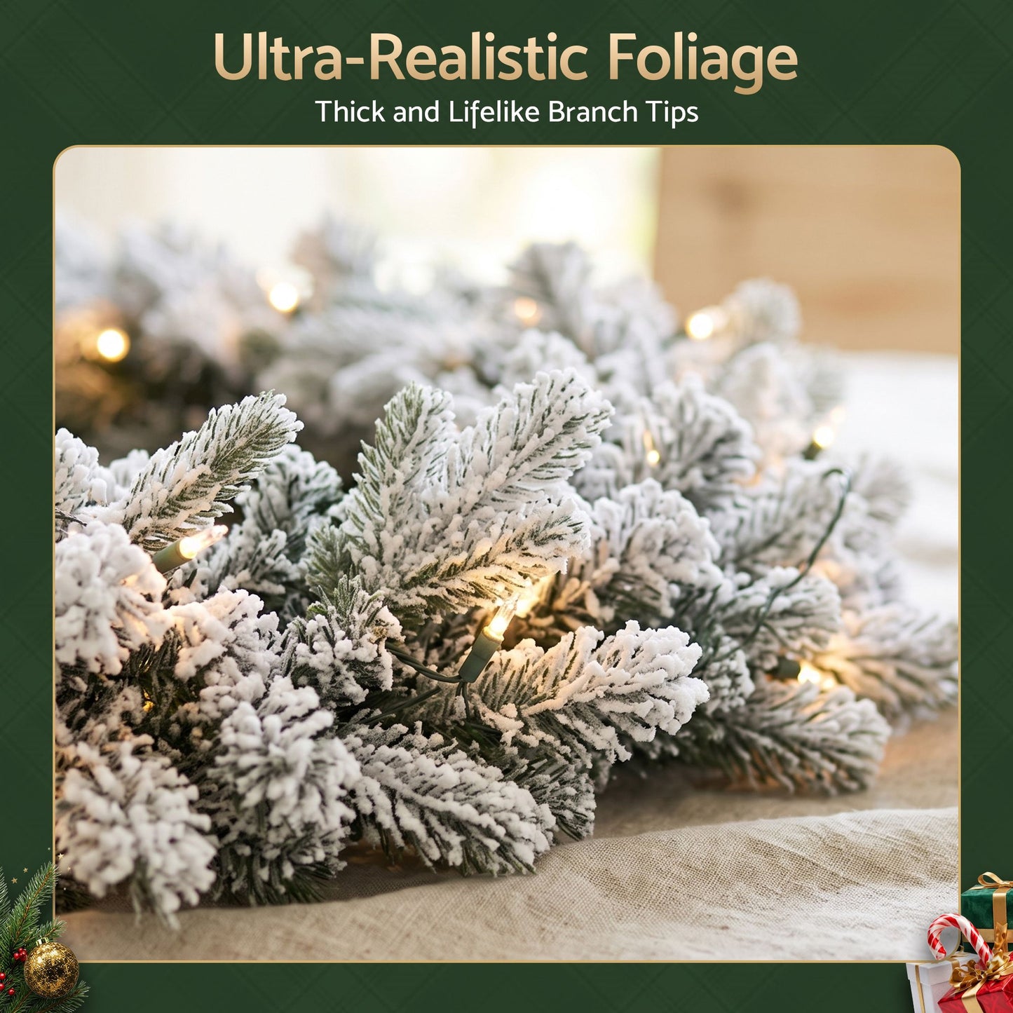 Jingle Jollys 1,8 m Weihnachtsgirlande 8 Modi LED Schneebedeckte Spitzen Automatischer Timer