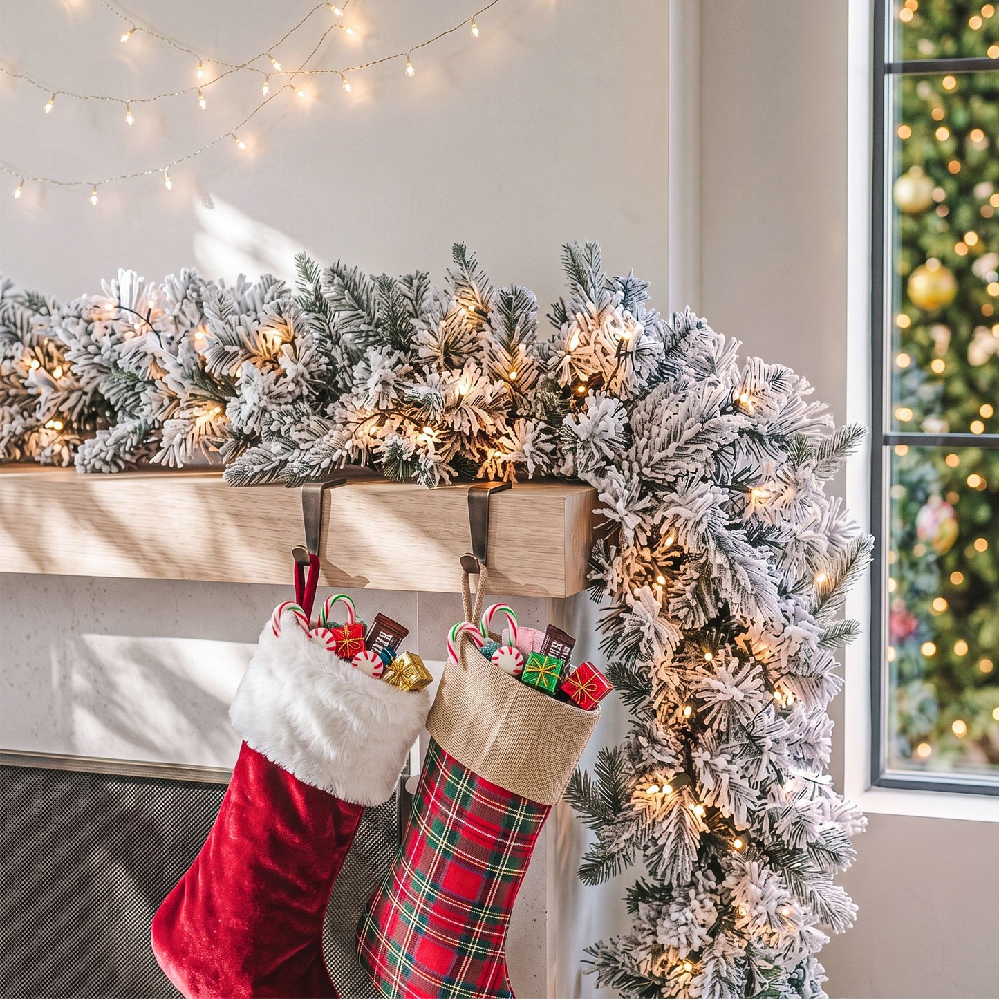 Jingle Jollys 1,8 m Weihnachtsgirlande 8 Modi LED Schneebedeckte Spitzen Automatischer Timer