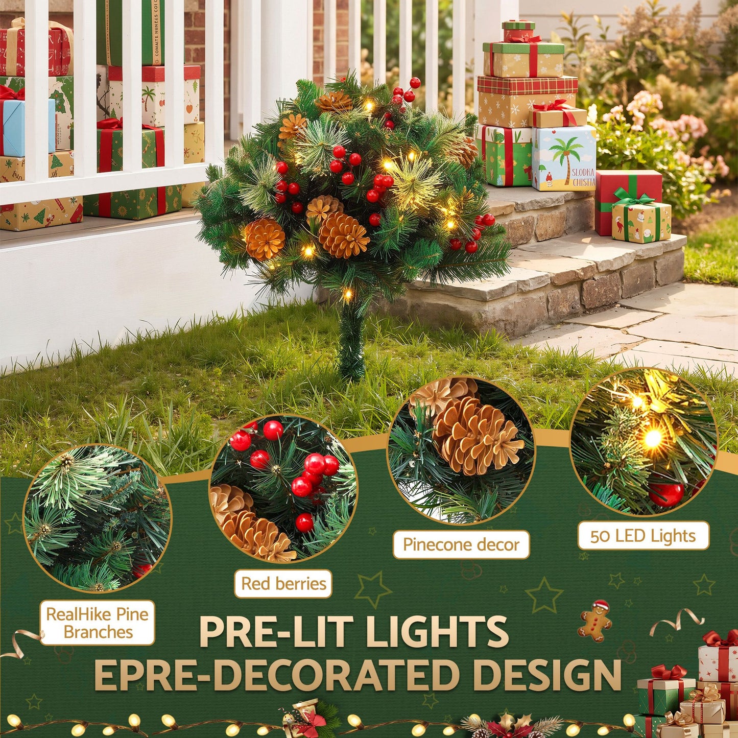 Jingle Jollys 2er Pack 45 cm beleuchteter künstlicher Weihnachtsbaum für den Gehweg Weihnachtsbaum