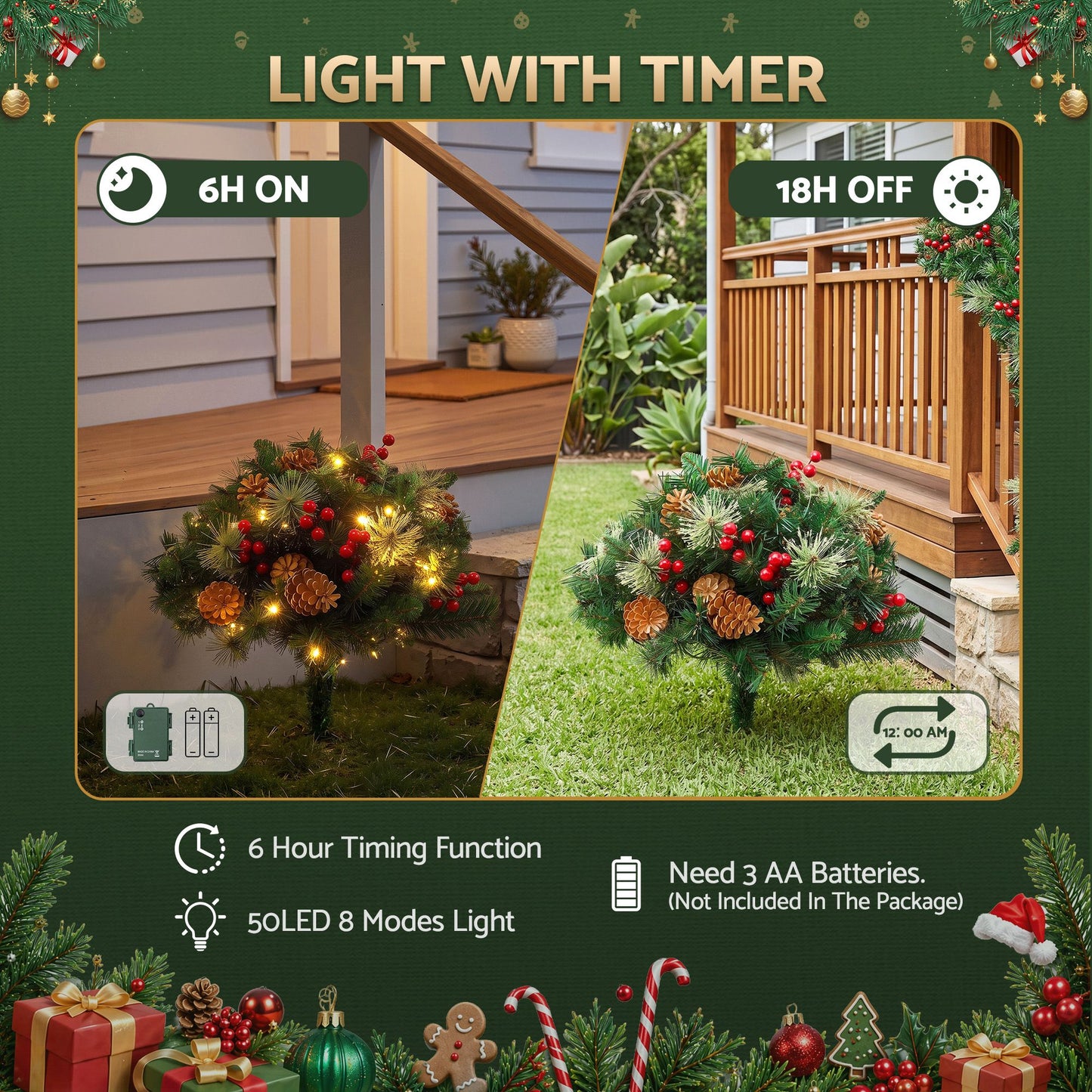 Jingle Jollys 2er Pack 45 cm beleuchteter künstlicher Weihnachtsbaum für den Gehweg Weihnachtsbaum