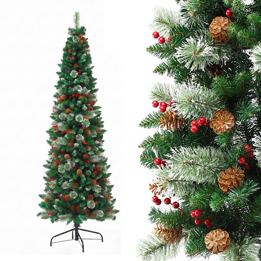 Jingle Jollys 2.1m Künstlicher schmaler Weihnachtsbaum Tannenzapfen-Beeren-Deko Ecke