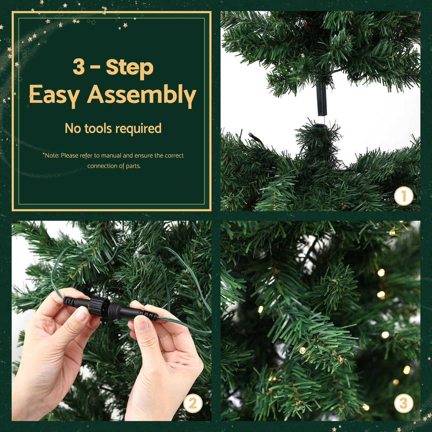 Jingle Jollys 2.4m Pre-Lit Christmas Tree Slim Pencil Xmas Tree Corner Tree