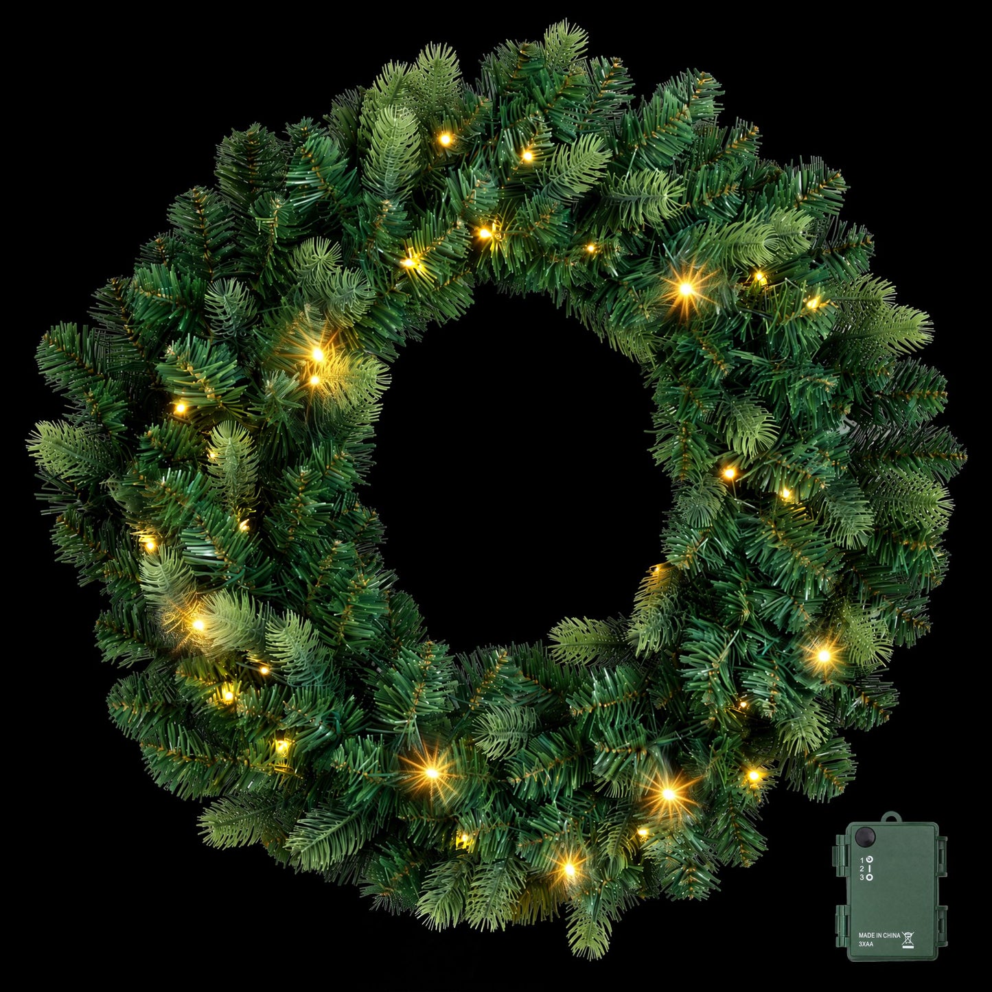 Jingle Jollys 60 cm vorbeleuchtete Weihnachtskranz-Girlanden Warmweiße LED-Lichter Türkranz Batterie-Timer