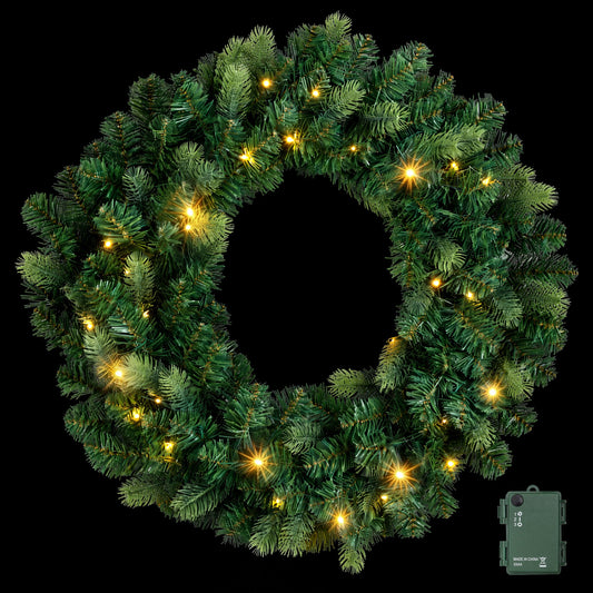 Jingle Jollys 60 cm vorbeleuchtete Weihnachtskranz-Girlanden Warmweiße LED-Lichter Türkranz Batterie-Timer