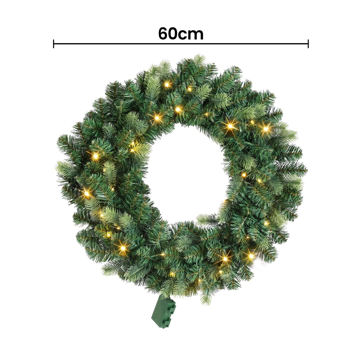 Jingle Jollys 60 cm vorbeleuchtete Weihnachtskranz-Girlanden Warmweiße LED-Lichter Türkranz Batterie-Timer