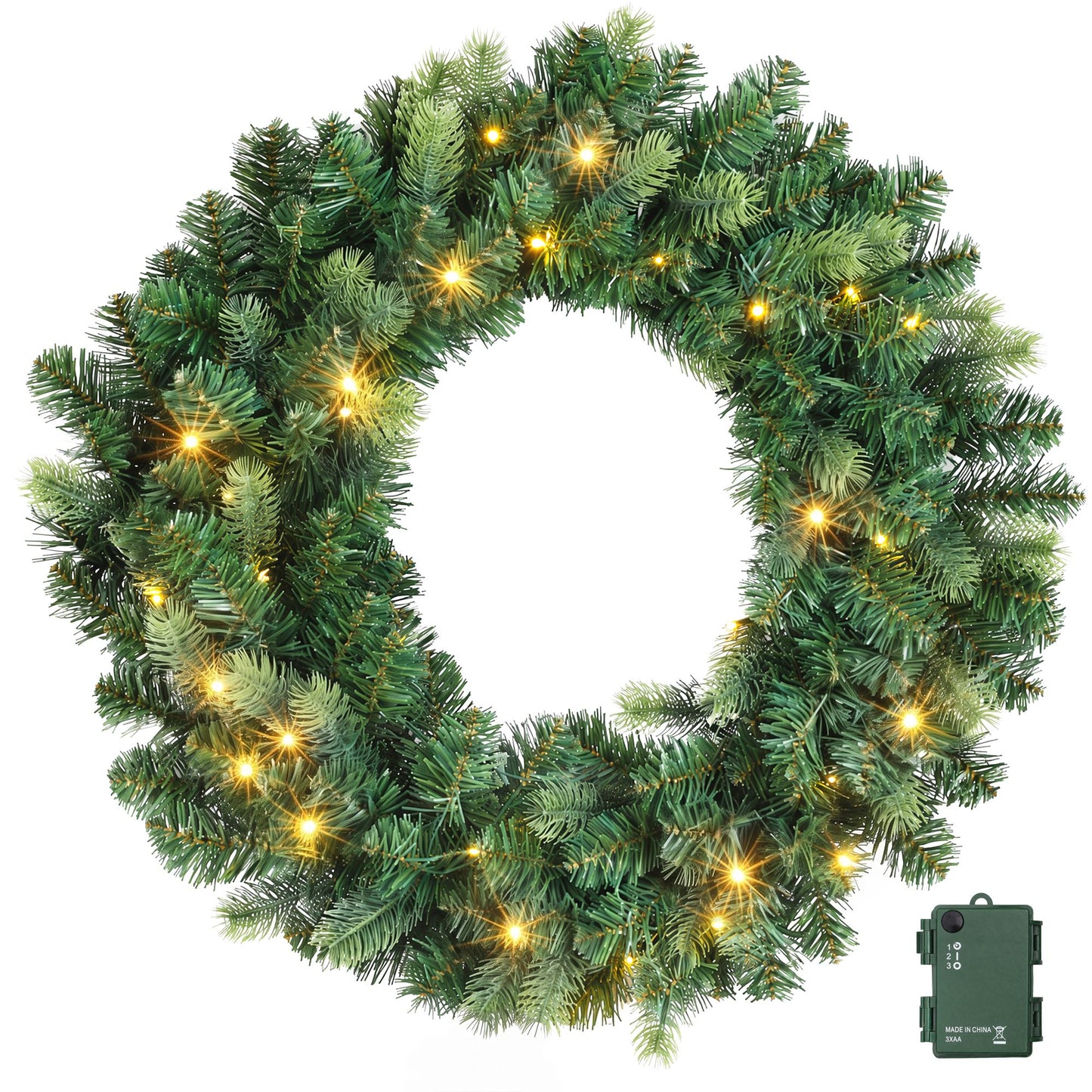 Jingle Jollys 60 cm vorbeleuchtete Weihnachtskranz-Girlanden Warmweiße LED-Lichter Türkranz Batterie-Timer