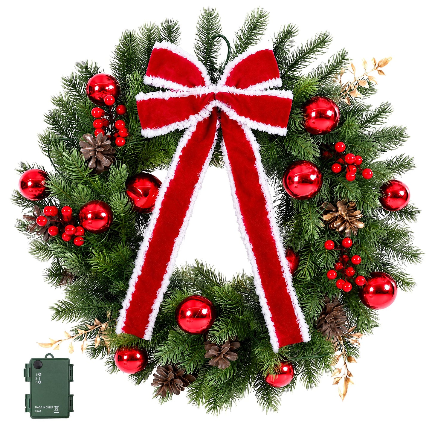 Jingle Jollys 60 cm Vorbeleuchteter Weihnachtskranz Girlanden LED-Licht Haustür Deko Schleife