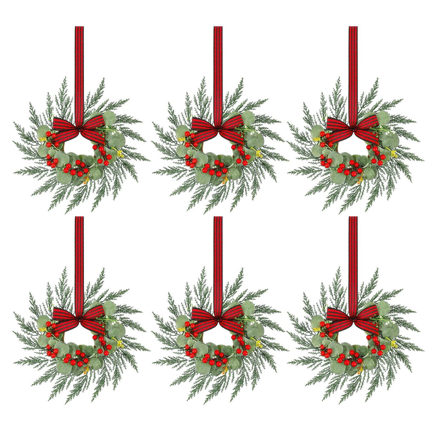 Jingle Jollys 6er Weihnachtskranz Girlande 26cm Beleuchtete Kränze Rote Beeren Schleife