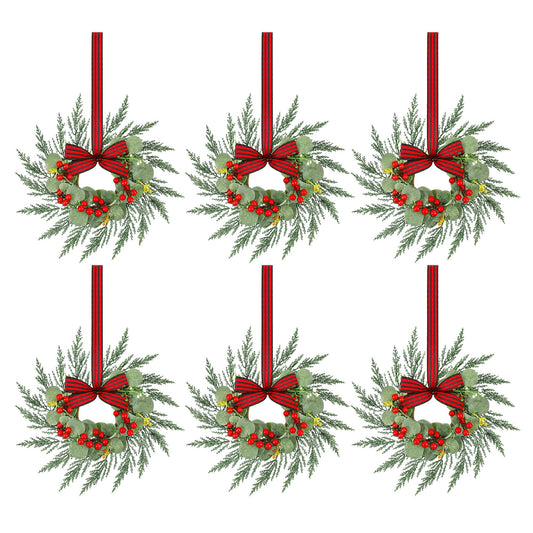 Jingle Jollys 6er Weihnachtskranz Girlande 26cm Beleuchtete Kränze Rote Beeren Schleife