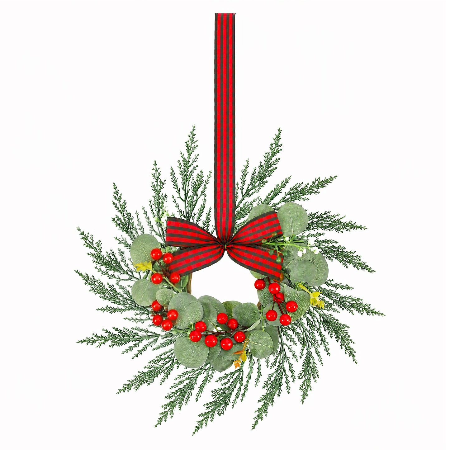Jingle Jollys 6er Weihnachtskranz Girlande 26cm Beleuchtete Kränze Rote Beeren Schleife