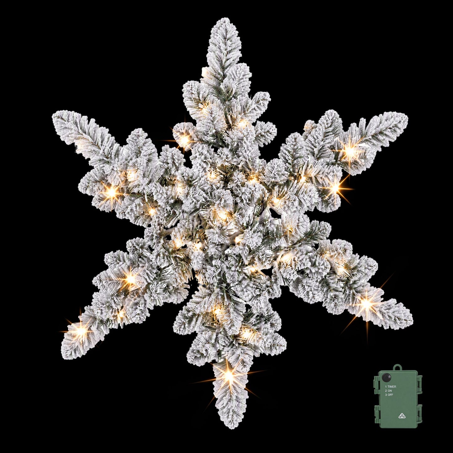 Jingle Jollys 60 cm beflockter Schneeflocken-Weihnachtskranz, vorbeleuchtet mit 40 LED-Lichtern