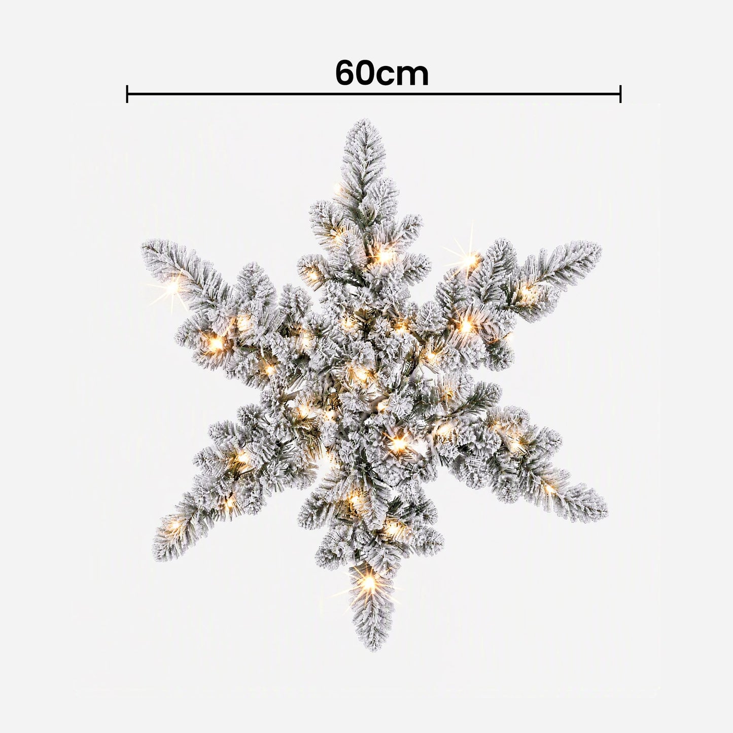 Jingle Jollys 60 cm beflockter Schneeflocken-Weihnachtskranz, vorbeleuchtet mit 40 LED-Lichtern
