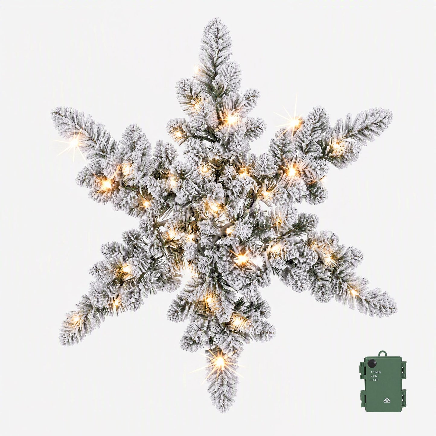 Jingle Jollys 60 cm beflockter Schneeflocken-Weihnachtskranz, vorbeleuchtet mit 40 LED-Lichtern